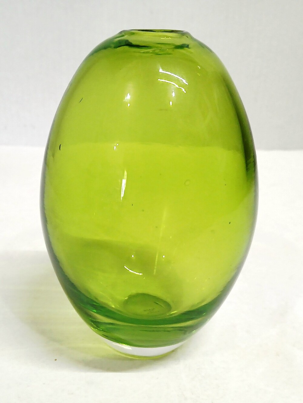 Vintage Green Blown Glass Oval Vase